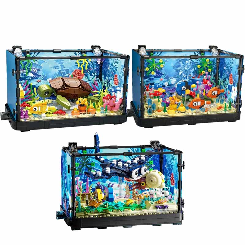 Marine Aquarium Decorations - 조명이 포함된 어항 빌딩 블록 세트,