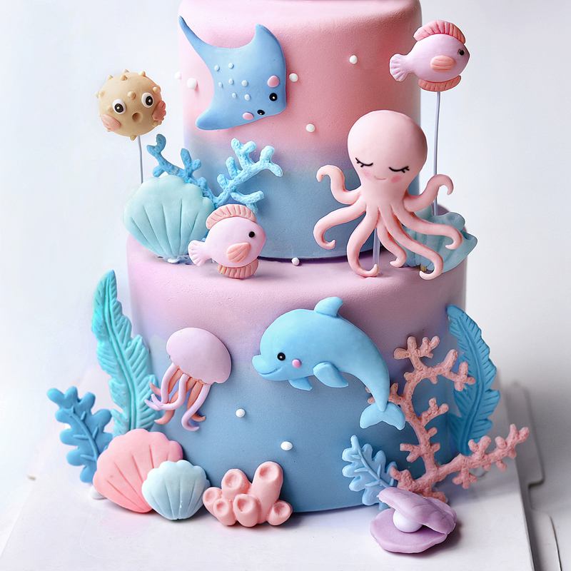 바다 문어 고래 케이크 장식 동물 케이크 토퍼 장식 바 - Marine Aquarium Decorations 리뷰 및 가격