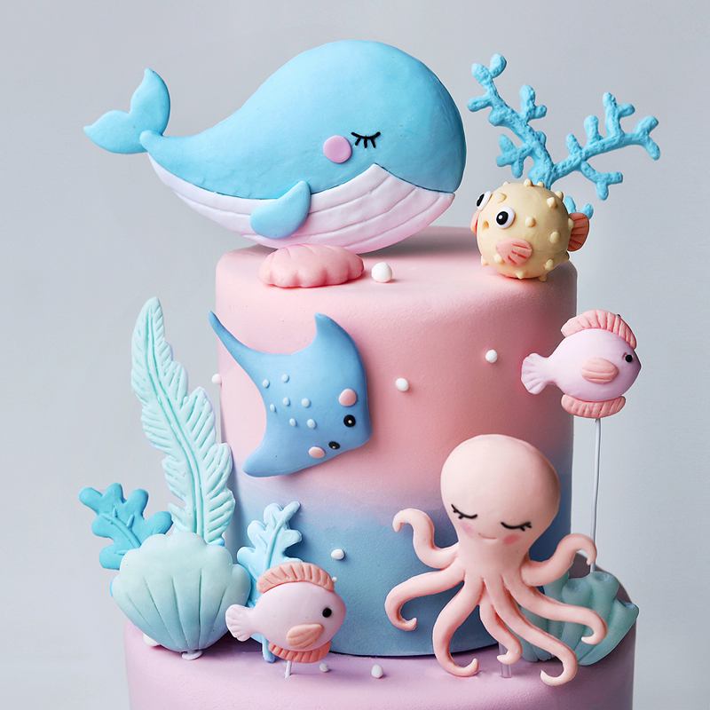 바다 문어 고래 케이크 장식 동물 케이크 토퍼 장식 바 - Marine Aquarium Decorations 리뷰 및 가격