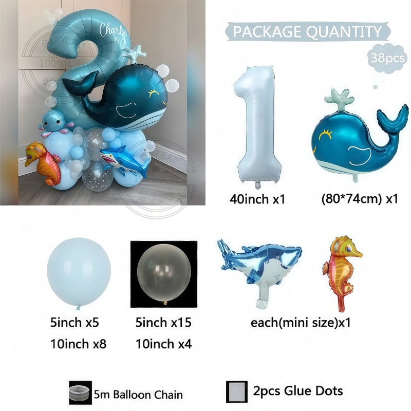 38개 해양 동물 테마 생일 풍선 세트 (고래 풍선 스 - Marine Aquarium Decorations 리뷰 및 가격