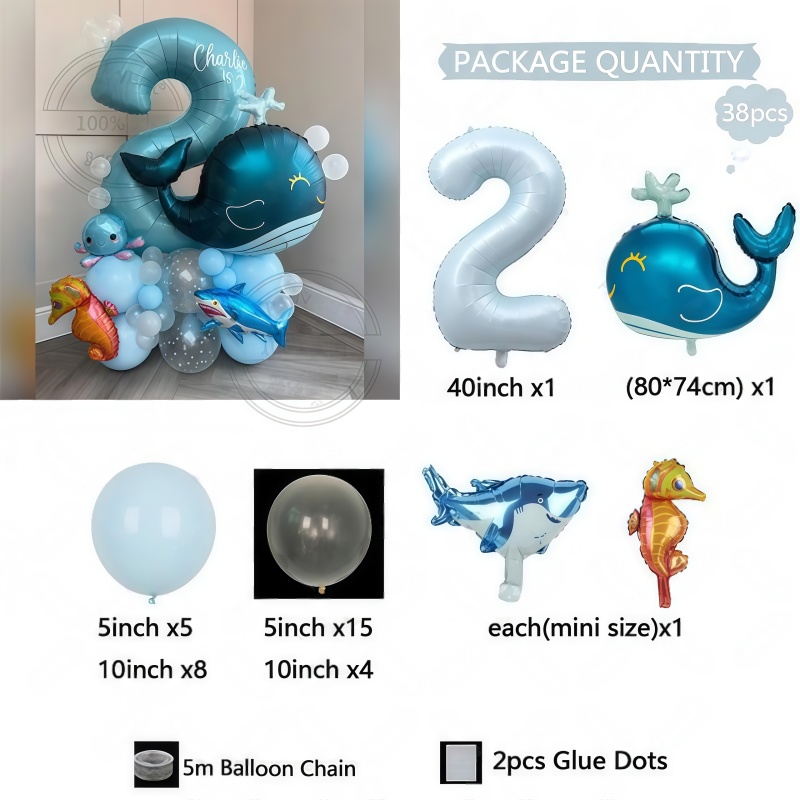 38개 해양 동물 테마 생일 풍선 세트 (고래 풍선 스 - Marine Aquarium Decorations 리뷰 및 가격