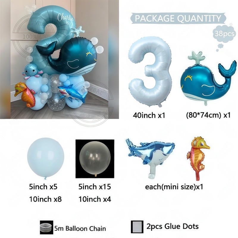 38개 해양 동물 테마 생일 풍선 세트 (고래 풍선 스 - Marine Aquarium Decorations 리뷰 및 가격